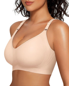 OEAK Women's Wireless V-Neck Bra | Full Coverage Seamless Bralette