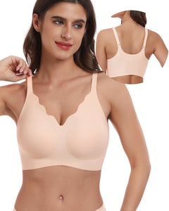 Petal Deep V Bras Wireless Seamless Bras for Women Cross Back with Light Lift Nude XS